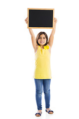 Image showing Girl holding a chalkboard