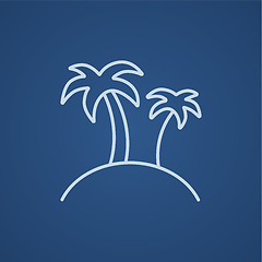 Image showing Two palm trees on island line icon.