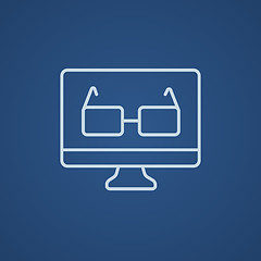 Image showing Glasses on computer monitor line icon.