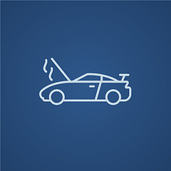 Image showing Broken car with open hood line icon.