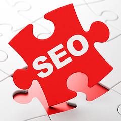 Image showing Web development concept: SEO on puzzle background