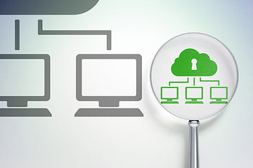 Image showing Cloud networking concept:  Cloud Network with optical glass on digital background