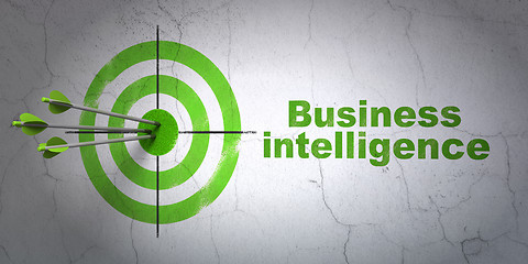 Image showing Business concept: target and Business Intelligence on wall background