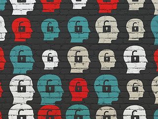 Image showing Finance concept: Head With Padlock icons on wall background