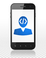 Image showing Database concept: Smartphone with Programmer on display