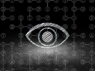 Image showing Security concept: Eye in grunge dark room