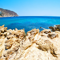 Image showing in europe greece the mykonos island rock sea and beach blue   sk
