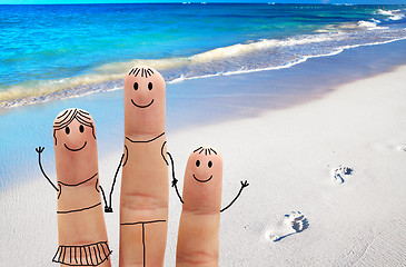 Image showing Family on the beach. Exotic vacation