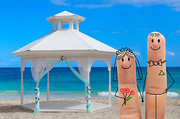 Image showing Happy family to celebrate one\'s wedding on the beach