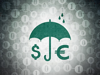 Image showing Safety concept: Money And Umbrella on Digital Paper background