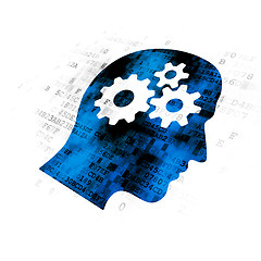 Image showing Learning concept: Head With Gears on Digital background
