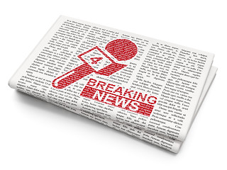 Image showing News concept: Breaking News And Microphone on Newspaper background