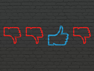 Image showing Social media concept: thumb up icon on wall background