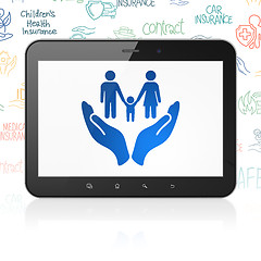 Image showing Insurance concept: Tablet Computer with Family And Palm on display