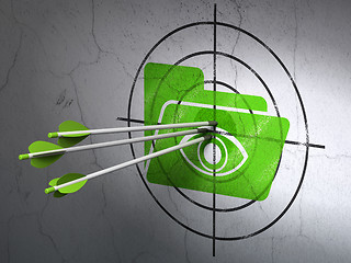 Image showing Business concept: arrows in Folder With Eye target on wall background