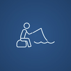 Image showing Fisherman sitting with rod line icon.