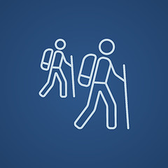 Image showing Tourist backpackers line icon.