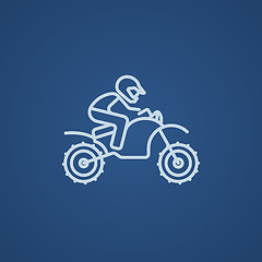 Image showing Man riding motocross bike line icon.