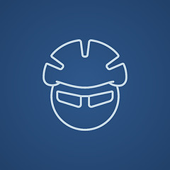 Image showing Man in bicycle helmet and glasses line icon.