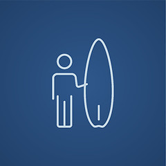 Image showing Man with surfboard line icon.