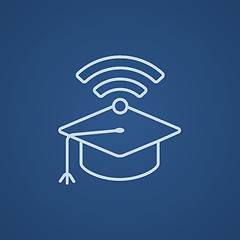 Image showing Graduation cap with wi-fi sign line icon.