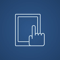 Image showing Finger pointing at tablet line icon.