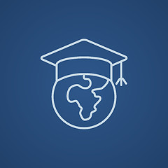 Image showing Globe in graduation cap line icon.