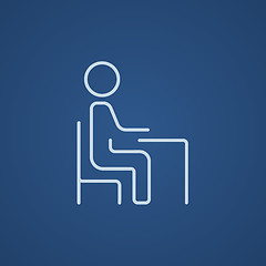 Image showing Student sitting on chair at the desk line icon.