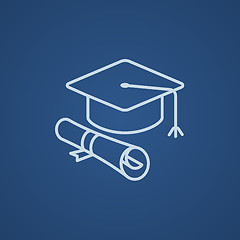 Image showing Graduation cap with paper scroll line icon.