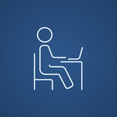 Image showing Student sitting on chair in front of laptop line icon.