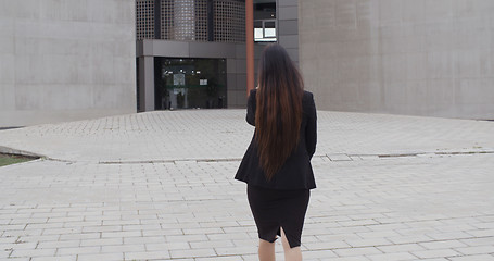 Image showing Rear view of a stylish businesswoman