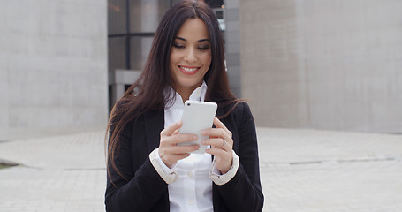 Image showing Attractive businesswoman checking her mobile phone