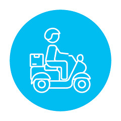 Image showing Man carrying goods on bike line icon.