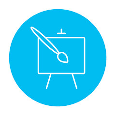 Image showing Easel and paint brush line icon.