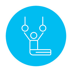 Image showing Gymnast performing on stationary rings line icon.