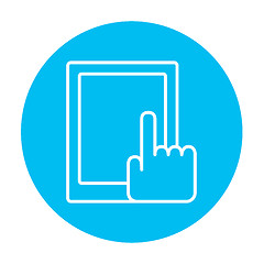 Image showing Finger pointing at tablet line icon.