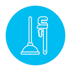 Image showing Pipe wrenches and plunger line icon.