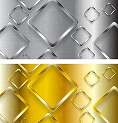 Image showing Abstract tech metallic and golden banners