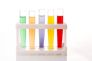 Image showing Multicolored liquid chemical tubes. 