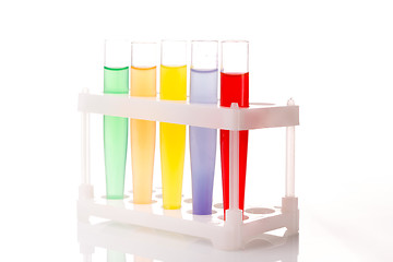 Image showing Multicolored liquid chemical tubes. 