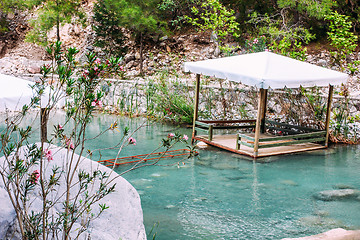 Image showing Wooden gazebo on the river