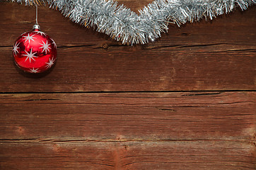 Image showing Christmas decorated vintage plank wall