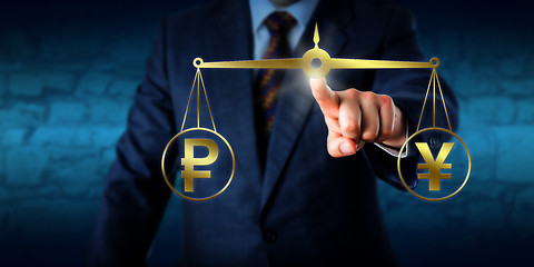 Image showing Russian Ruble And The Yen Or Yuan In Equilibrium