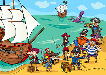 Image showing pirates with ship cartoon