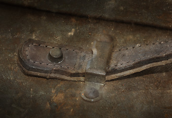 Image showing Old canvas trunk handle close up