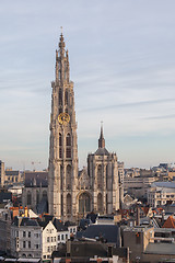 Image showing View over Antwerp with cathedral of our lady