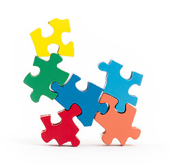 Image showing Closeup of big jigsaw puzzle pieces