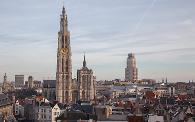 Image showing View over Antwerp with cathedral of our lady