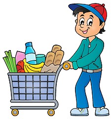 Image showing Man with full shopping cart