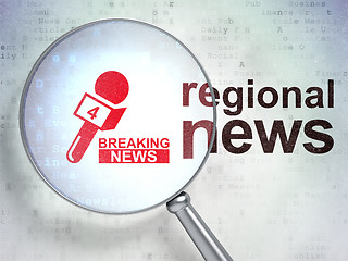 Image showing News concept: Breaking News And Microphone and Regional News with optical glass